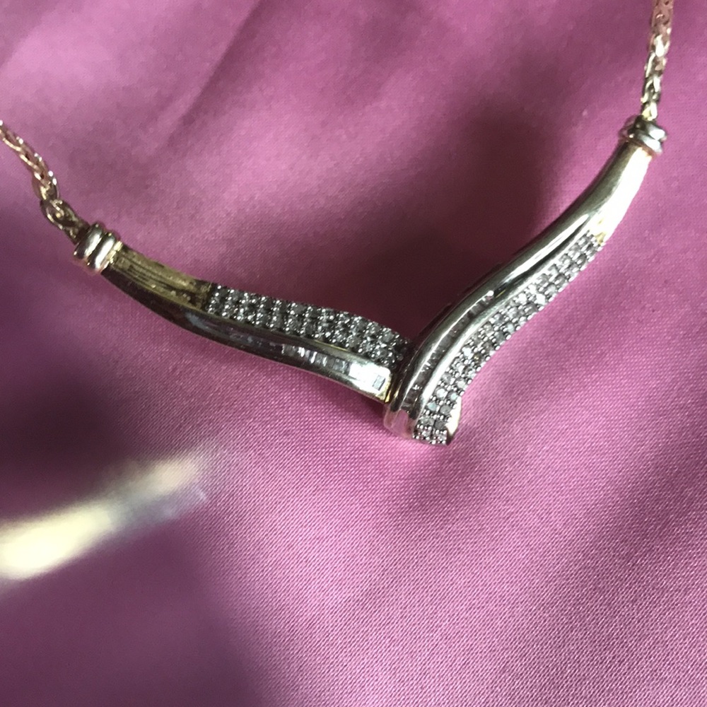 Vintage 14k gf/Sterling Natural .34ctw Diamond Cluster 18” Ladies Necklace. Nice - Picture 3 of 12